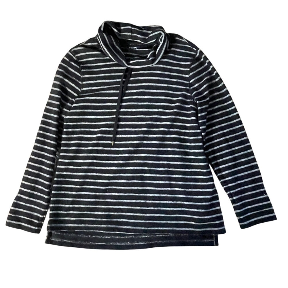 Chaps Womens Black White Striped Cowl Neck Long Sleeve Top Size Large